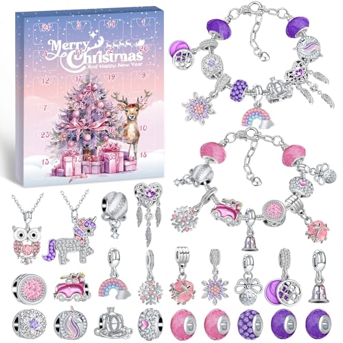 Hymarvo Adventskalender 2025 Kinder Mädchen, Weihnachtskalender Schmuck Basteln Armbänder Halsketten, 24 Füllung Adventskalender Schmuck Weihnachten Geschenke Mädchen 6 7 8 9 10 11 12 13 Jahre