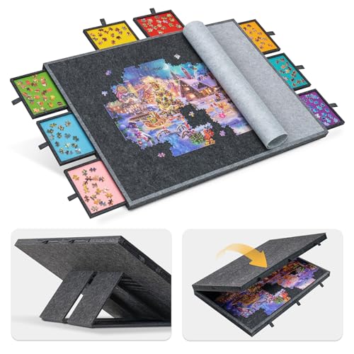 Lavievert 2000 Stück Puzzle Board mit 8 Schubladen & Abdeckung, Faltbare Puzzle Tisch mit 4 Neigungswinkel, tragbare leichte Tisch mit Lagerung & Built-in Staffelei/Stand für Erwachsene