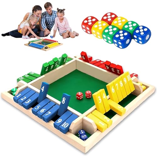 Eymobad Shut The Box Brettspiel aus Holz, 4-Spieler Würfelspiel mit Filzboden - Traditionelles Zahlen & Mathe Lernspielzeug für Kinder & Erwachsene, Familie & Pub