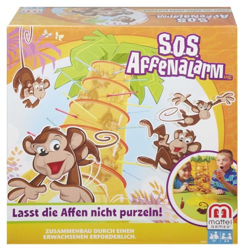 Mattel Games SOS Affenalarm Spiel, Würfelspiel für die Familie, Kinderspiele, Verpackung kann variieren, für 2-4 Spieler, ab 5 Jahre, 52563