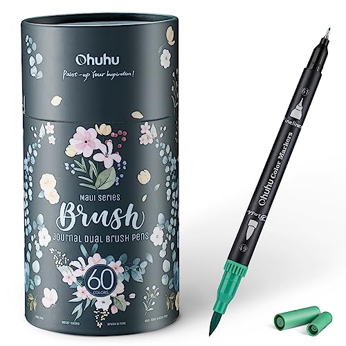Ohuhu Filzstifte 60 Farben – Dual Brush Pen Set mit Pinsel- & Feinspitze, Wasserbasierte Pinselmarker für Künstler & Erwachsene – Ideal für Bullet Journal, Kalligraphie, Handlettering (Maui Serie)
