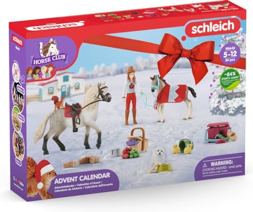 schleich HORSE CLUB | Adventskalender Horse Club 2025 – 98642 | mit beweglicher Figur Hannah, 2 Pferdefiguren, Hund, Zaumzeug & vielem Zubehör | Geschenkidee für Kinder ab 5 Jahren | 24 Teile
