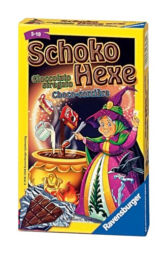 Ravensburger 23082 - Schoko Hexe, Mitbringspiel für 2-6 Spieler, Kartenspiel ab 5-10 Jahren, kompaktemat, Reisespiel - Ostergeschenke für Kinder, Meerkleurig
