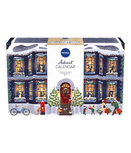 NIVEA Adventskalender 2022 (24 Stück), NIVEA Geschenkset enthält Feuchtigkeitspflege, Gesichtswäsche, Duschgel, Aftershave Balsam, Lippenbalsam, Anti-Transpiranten und mehr Geschenke für Frauen