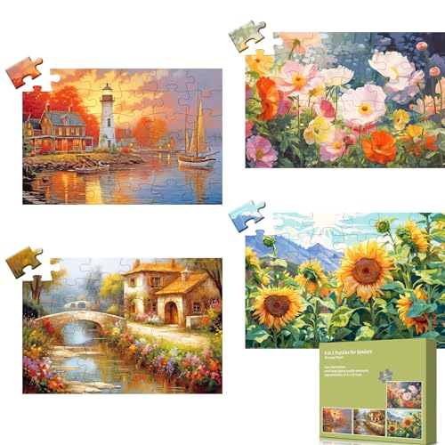 Qingdewan 4 Packungen 36-teilige große Puzzles für ältere Menschen mit Demenz, Alzheimer-Produkte, Aktivitäten, Alzheimer-Puzzles, kognitive Spiele für Erwachsene, ältere Senioren
