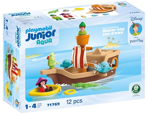 PLAYMOBIL JUNIOR & Disney | Peter Pans Piratenschiff | Nachhaltiges Spielzeug ab 1 Jahr | Geschenk für Kleinkinder | Fördert Motorik & Rollenspiel | Piratenschiff mit Figuren & Zubehör | 71769