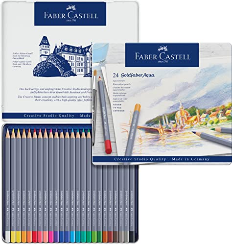FABER-CASTELL 114624 - Aquarellstifte Goldfaber, 24-teiliges Buntstifte Set, bruchsicher, vollständig wasservermalbar