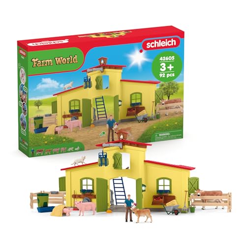 SCHLEICH Farm World | Große Farm mit Bauernhaus 42605 | Set inkl. Haus, Bauer, Kuh, Schwein, Katze, Maus & Zubehör | detailgetreues Bauernhof Spielzeug für Mädchen & Jungen ab 3 Jahren | 92 Teile