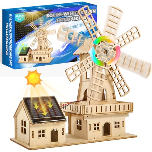 STEM Solarbetriebenes 3D Holzpuzzle Bausatz,DIY Windmühlen-Haus Holzbausatz,Kreatives Building Kit,Experimente Bastelset für Kinder ab 8-15 & Erwachsene,3D Puzzle for Kids,Solar Spielzeug