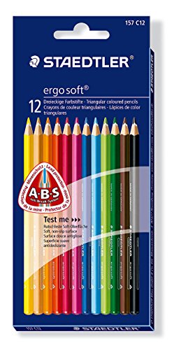 STAEDTLER Buntstifte ergo soft, erhöhte Bruchfestigkeit, dreikant, Set mit 12 brillanten Farben, ABS-System, rutschfeste Soft-Oberfläche, kindgerecht nach DIN EN71, FSC-Holz, Made in Germany, 157 C12