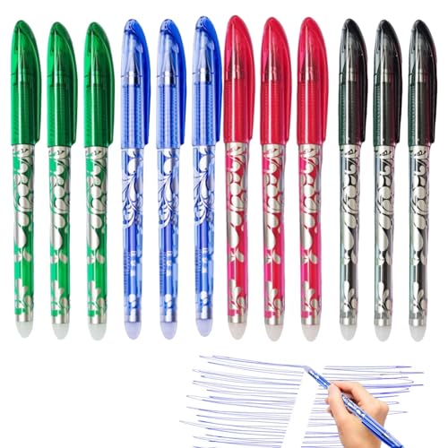 Vulcyxa 12 Stück Radierbarer Kugelschreiber, Tintenroller Radierbar, Radiergummi Stift, 0.5mm Nachfüllbarer Radierstift, Radierbare Stifte für Schule Büro Notizen und Hausaufgaben, Gelschreiber Set