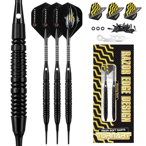 Turnart Dartpfeile mit Kunststoffspitz,18g Brass Softdarts,dartpfeile Profi für Elektronische Dartscheibe,Dart Set mit 30pcs Dartpfeil Spitzen 6 Flights 6 Flügen 1 Werkzeug und 3 O-Ringe