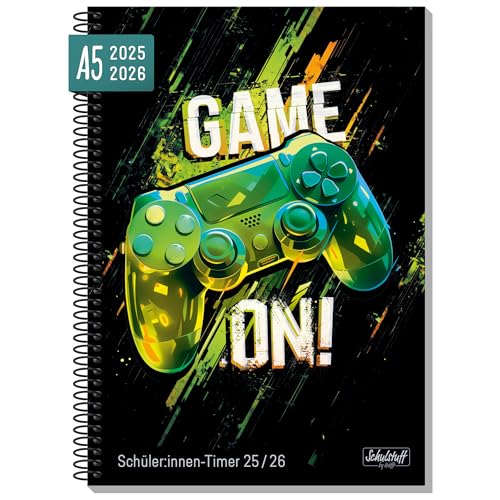 Schüler-Timer mit Spiralbindung 2025/2026 A5 'GAME ON' Schülerkalender 25/26, Schulkalender, Schülerplaner, Hausaufgabenheft, Schulplaner 25/26 - nachhaltig & klimafreundlich