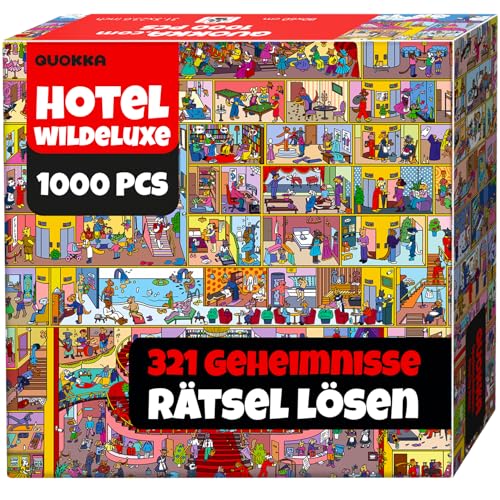 QUOKKA 1000-Teiliges Puzzle Für Erwachsene Mythories Hotel Budapest – Premium-Box-Verpackung Mit Zusätzlichen Lustigen Herausforderungen - Perfekt Zum Entspannen - Für Kreativität Und Als Geschenk