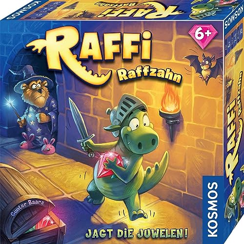 KOSMOS 681036 Raffi Raffzahn - Jagt die Juwelen, spannendes Kinderspiel mit magnetischer Drachen-Figur, Brettspiel für 2-4 Kinder ab 6 Jahren oder für die ganze Familie