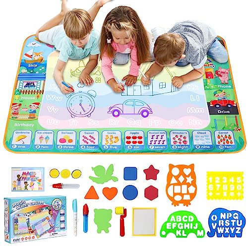 LEcylankEr Wasser Doodle Matte 120x90cm, Groß Aqua Doodle Wassermalmatte XXL, Magic Doodle Malmatte mit Wasserstift für 2-7 Jahre alt Junge Mädchen Kinder Baby Toddler (Bildung Version)