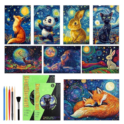 SZSMW 8 Kratzbilder - Kratzpapier - Scratch Painting - Sehr Kreative Und Lustige AktivitäTen Zur Dekoration Ihres Schlafzimmers, Ihres Wohnzimmers, Ihres Esszimmers, Ihres Studiums Oder Ihres BüRos